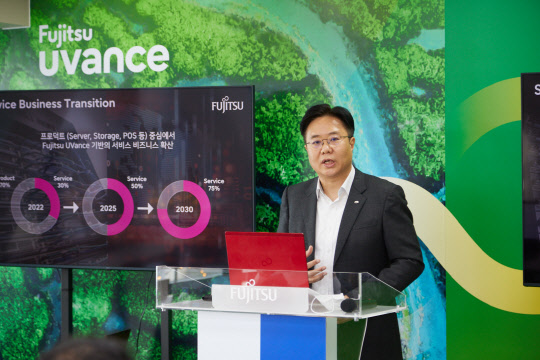 최재일 한국후지쯔 대표가 사업전략을 발표하고 있다. 한국후지쯔 제공